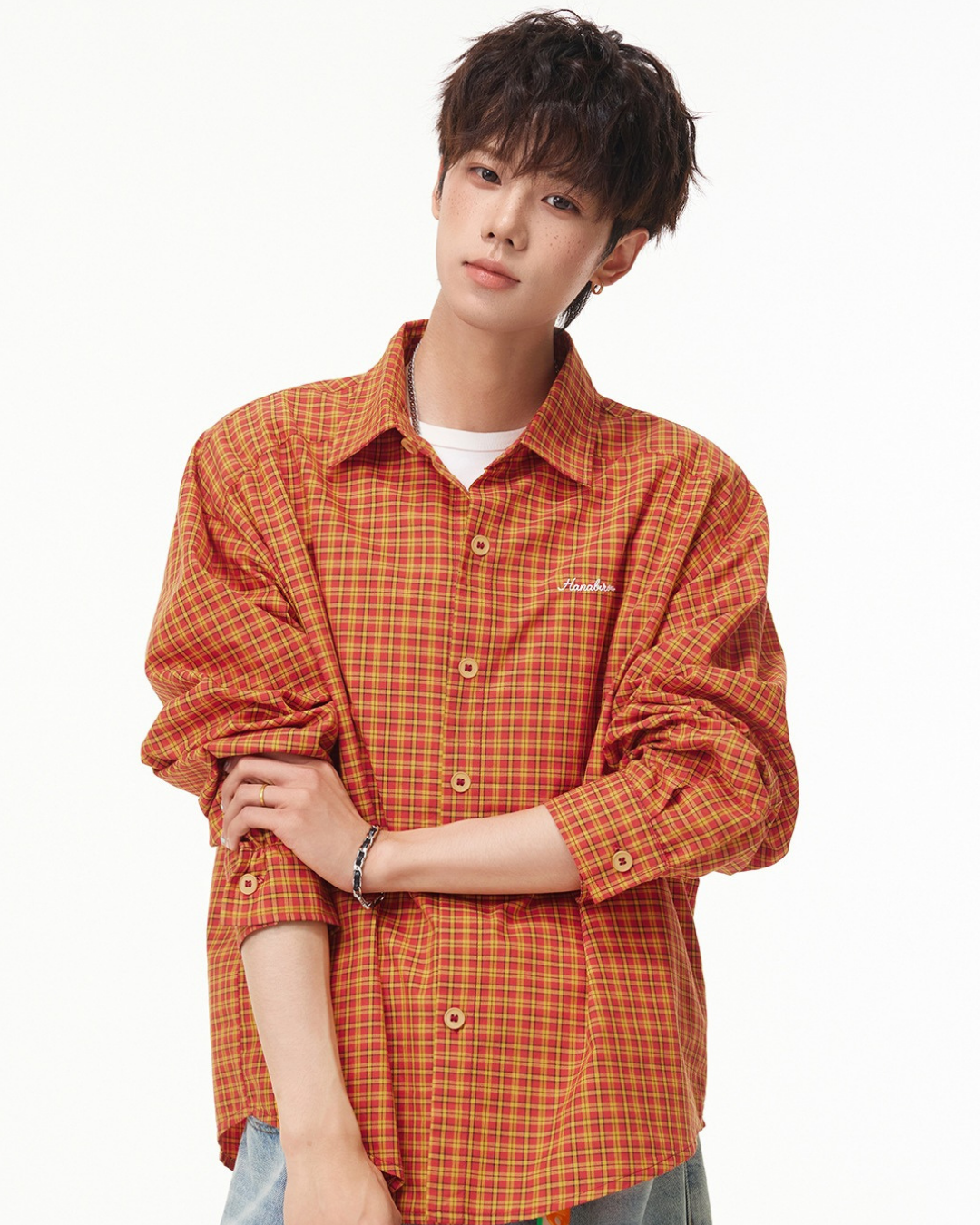 Vintage Check Embroidered Shirt in Orange