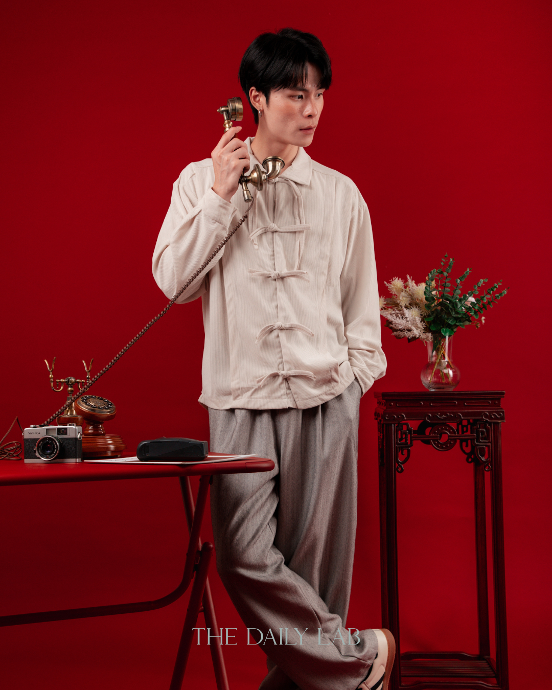 Spring Chinese Button Shirt Jacket in Beige