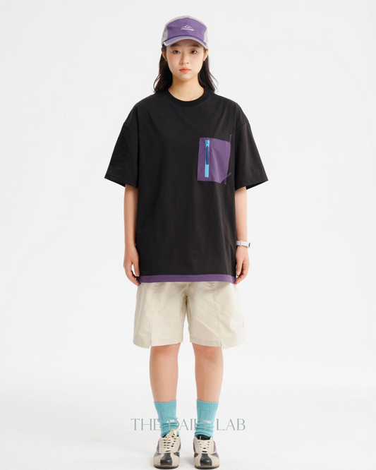 Color-Black Pocket Short Sleeve Tee in Black