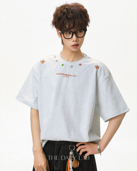Lost Reality Oversized Tee in Light Grey