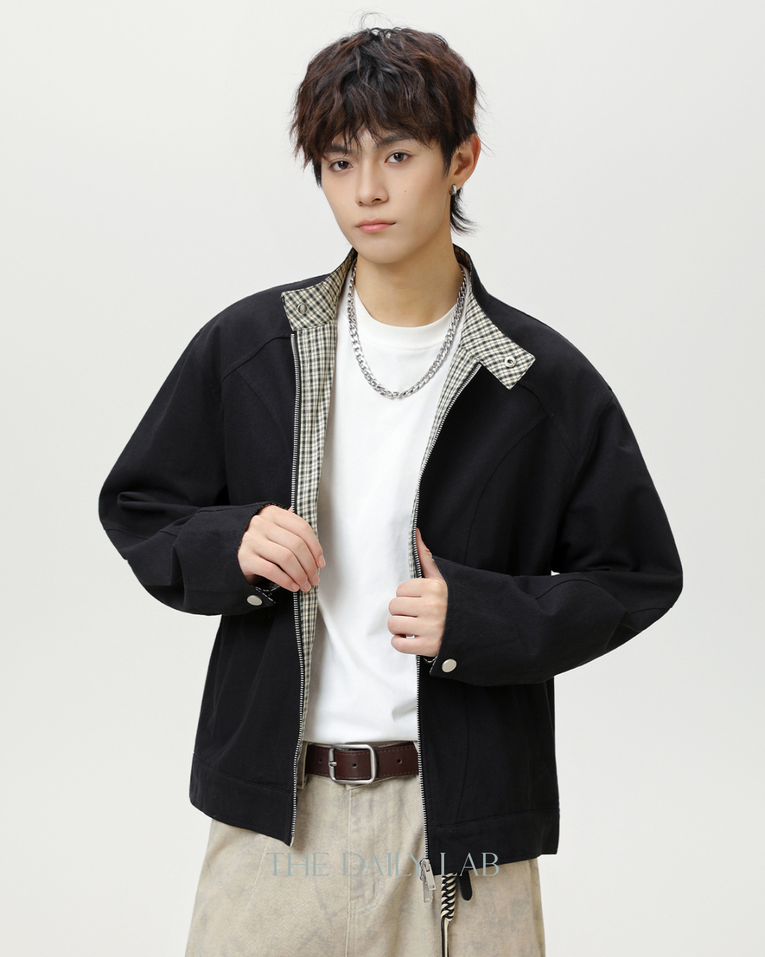 Vintage Checkered Harrington Jacket in Black