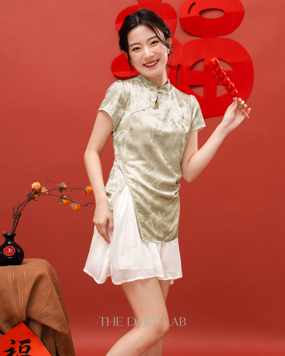 Green Asymmetrical Qipao Dress