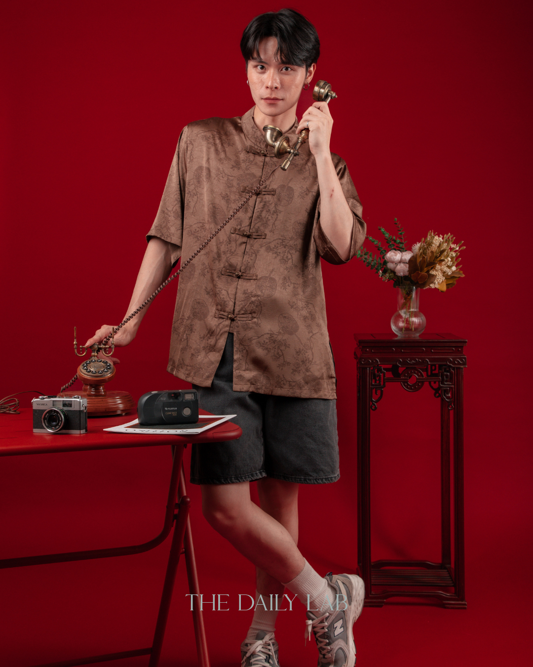 Chinese Style Ice Silk Shirt in Brown