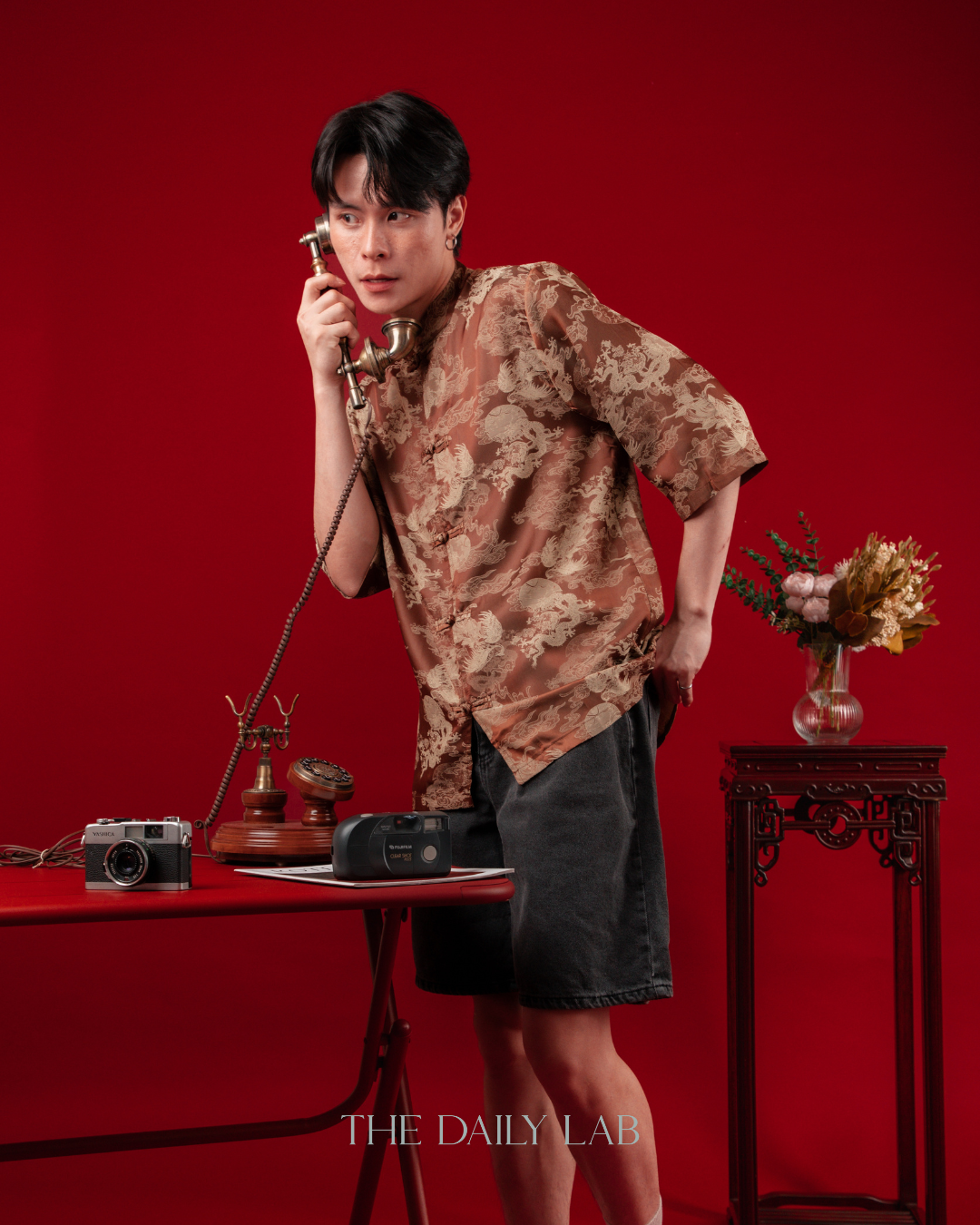 Vintage Jacquard Tang Suit Shirt in Brown