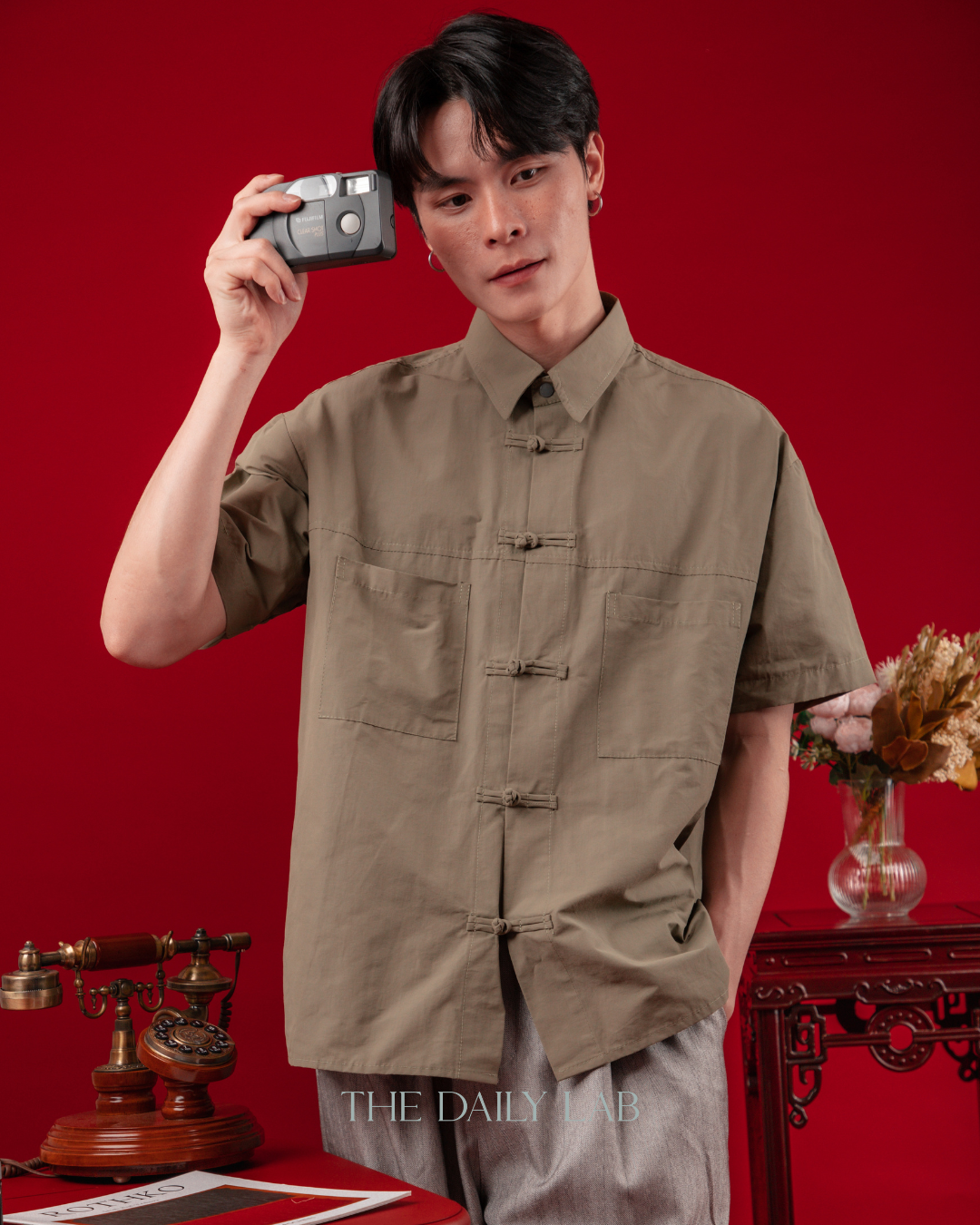 Vintage Mandarin Button Utility Shirt