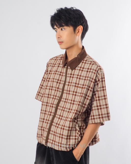 American Streetwear Patchwork Shirt in Brown