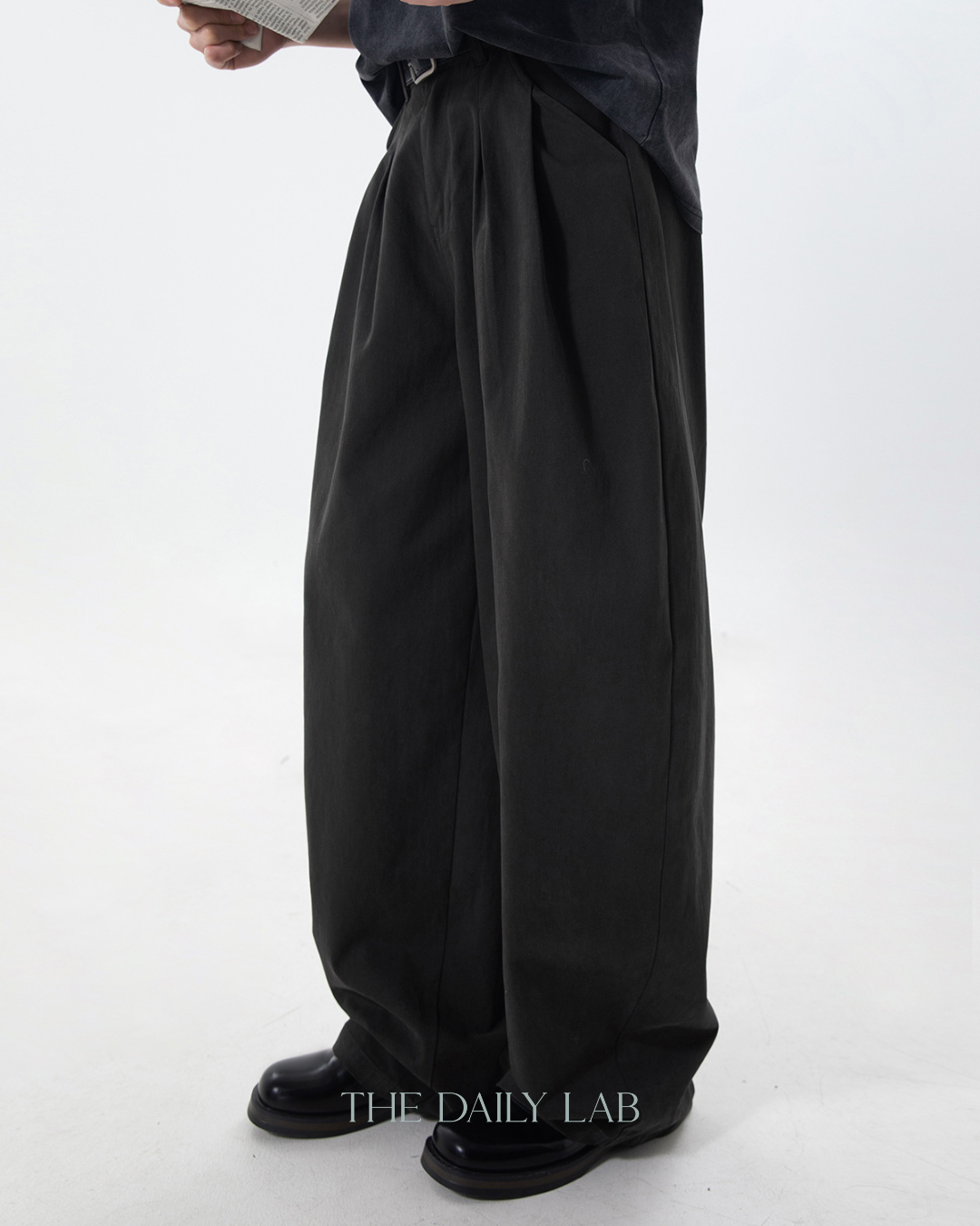 Vintage Double Pleat Straight Pants in Dark Grey
