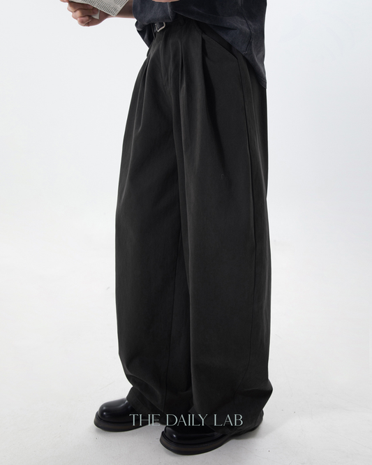 Vintage Double Pleat Straight Pants in Dark Grey