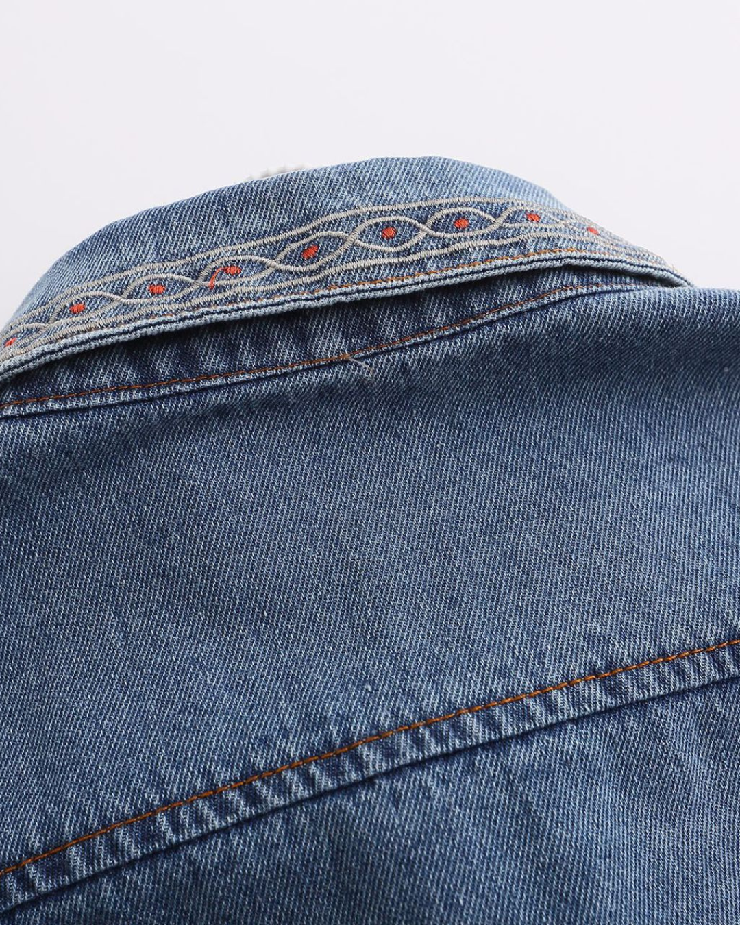 Retro Cartoon Embroidered Denim Shirt