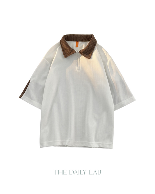 Waffle Half-Zip Collar Shirt in White (Size M)