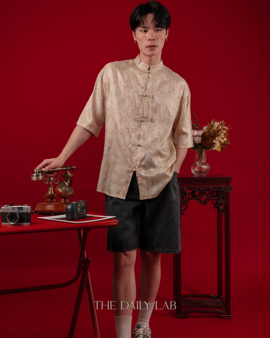 Chinese Style Phoenix Jacquard Shirt in Yellow