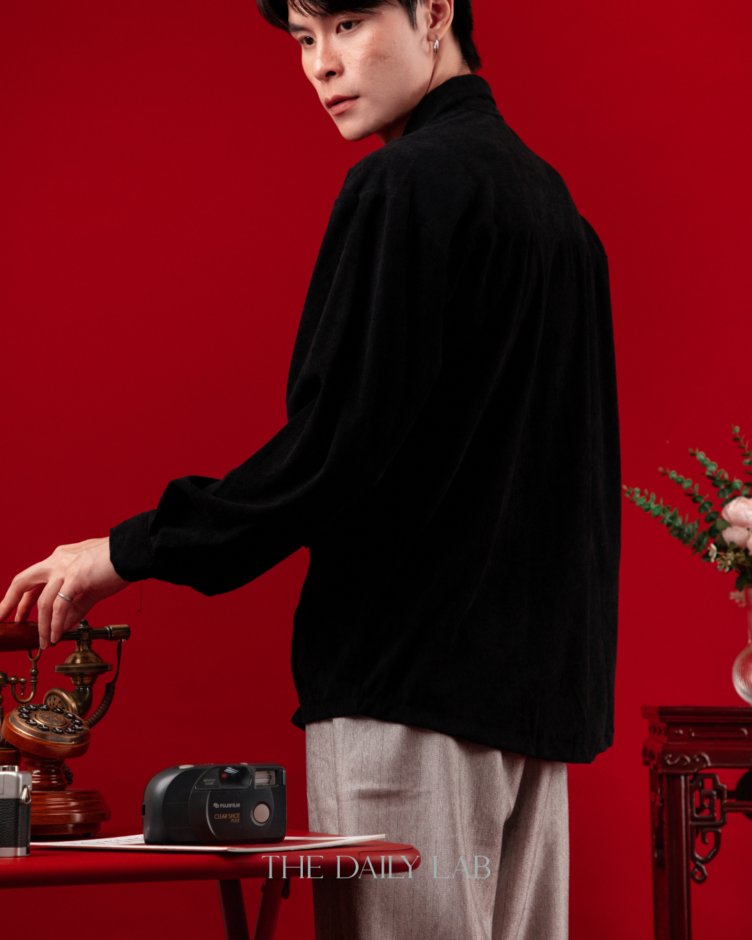 Spring Chinese Button Shirt Jacket in Black