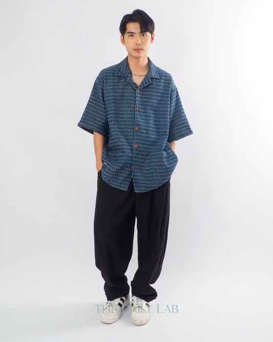 Japanese Retro Workwear Denim Shirt in Blue