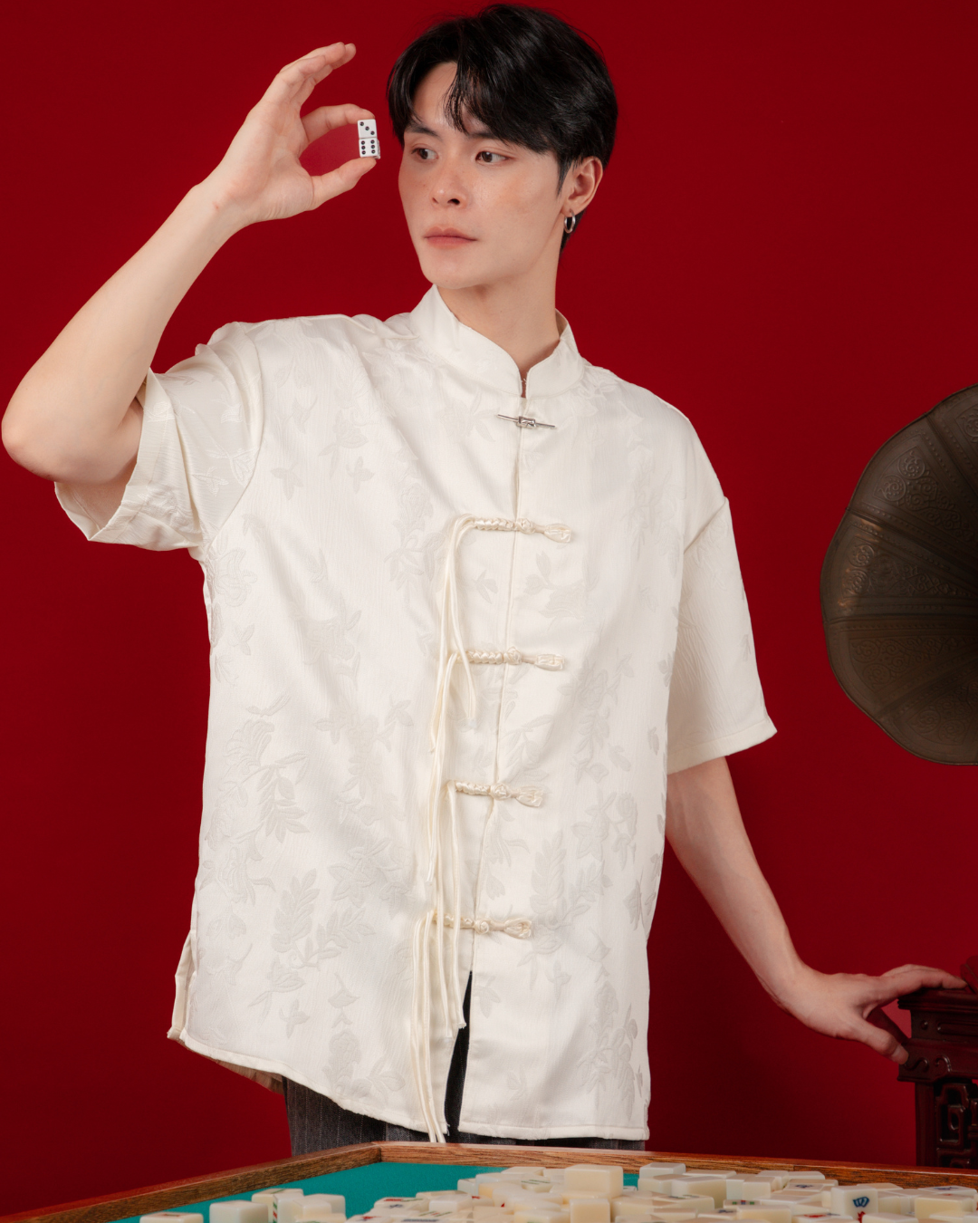 Ivory Floral Tang Oversized Shirt