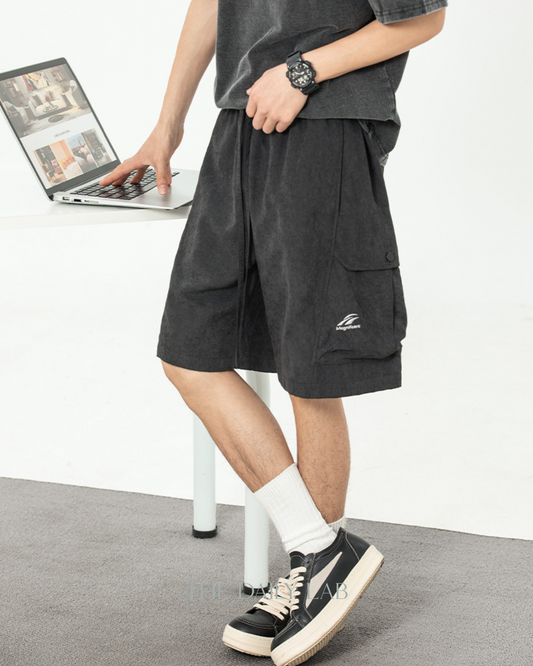 Multi-Pocket Panel Cargo Shorts in Black