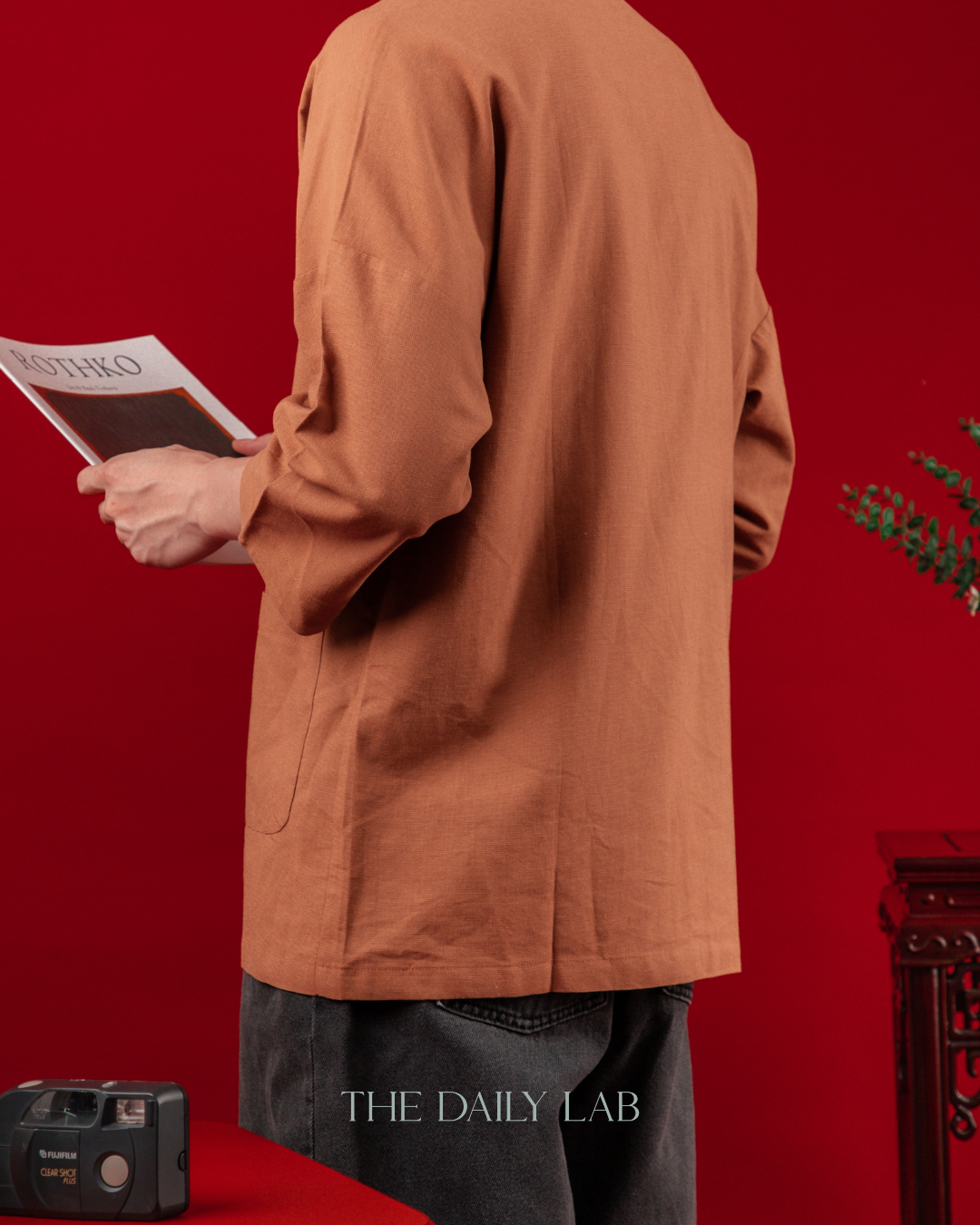 Chinese Style Cotton Linen Shirt in Coffee