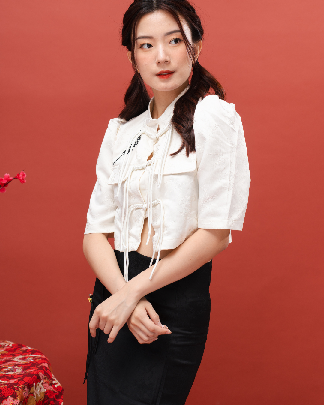 Floral Embroidered Tang Blouse