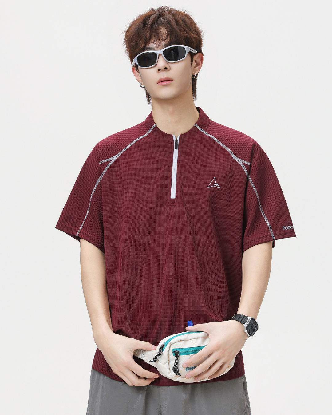 Active Cool Half-Zip Tee in Red