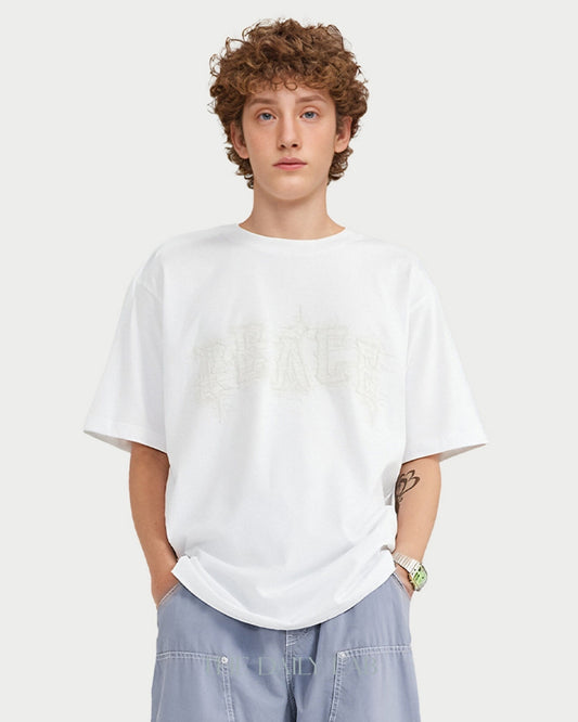 Peace Embroidery Tee in White