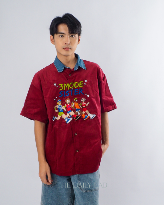 Vintage Corduroy Varsity Shirt in Red