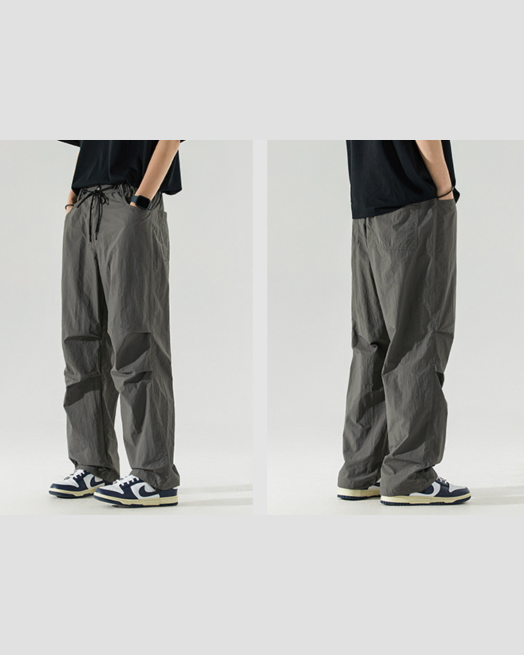Nylon Pocketed Cargo Pants in Grey