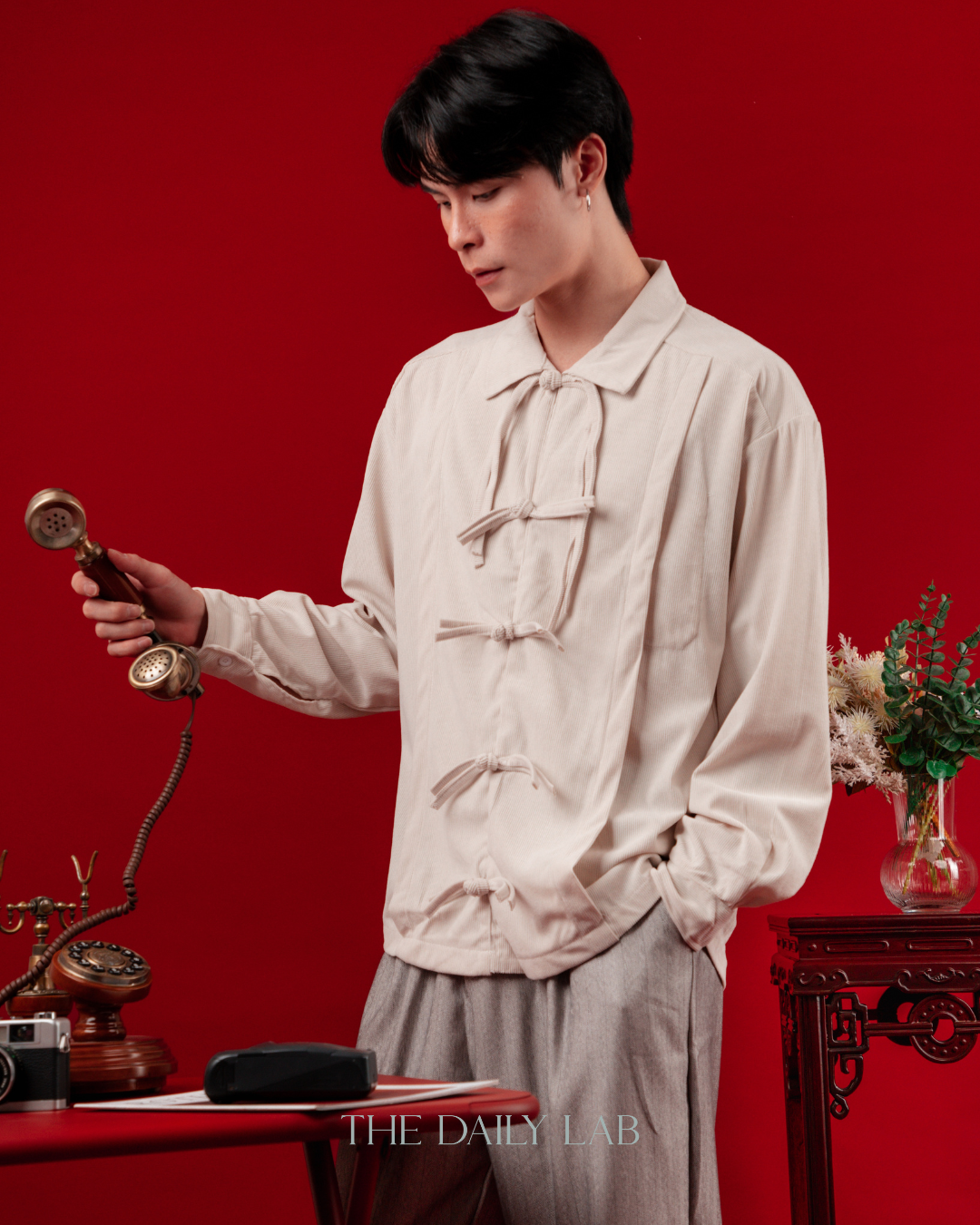 Spring Chinese Button Shirt Jacket in Beige