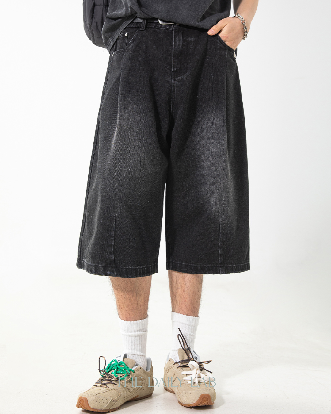Archive Fade Denim Shorts in Black