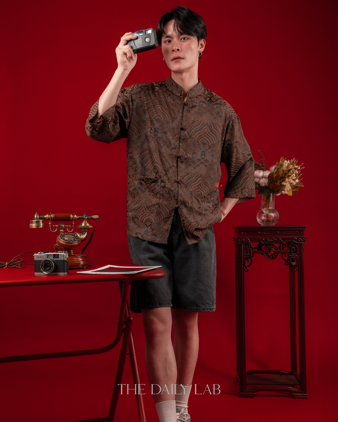 Chinese Style Jacquard Shirt in Brown