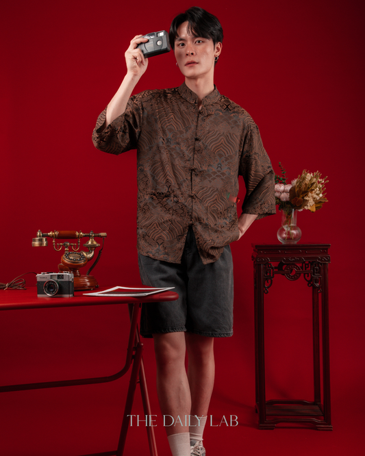 Chinese Style Jacquard Shirt in Brown