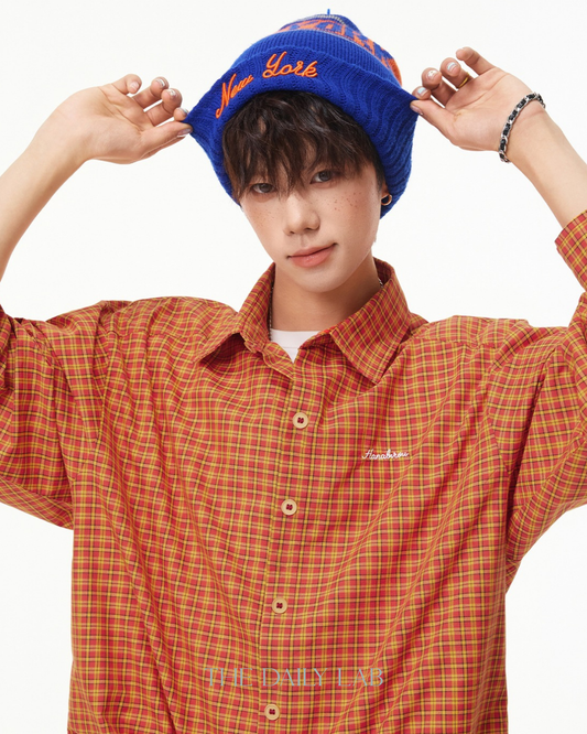 Vintage Check Embroidered Shirt in Orange