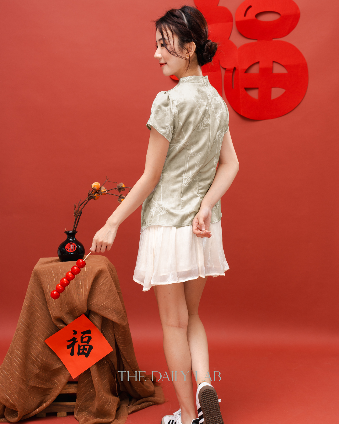 Green Asymmetrical Qipao Dress