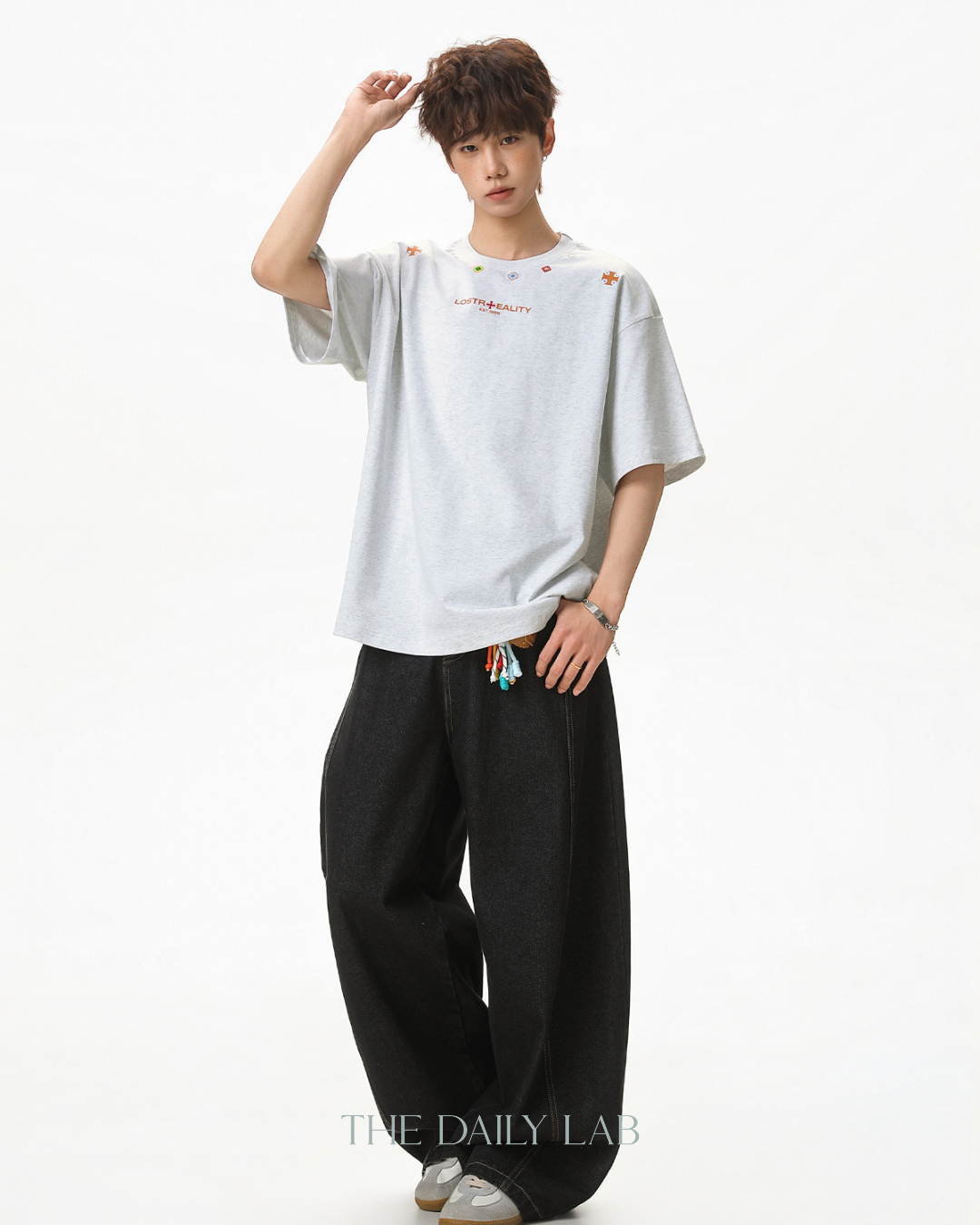 Lost Reality Oversized Tee in Light Grey