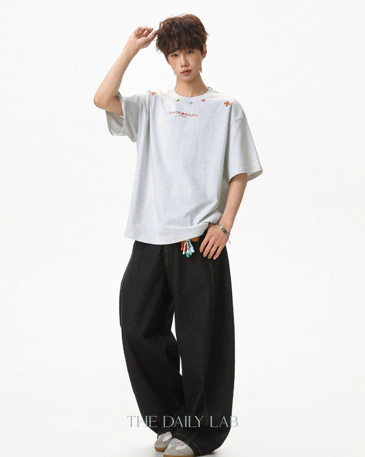 Lost Reality Oversized Tee in Light Grey