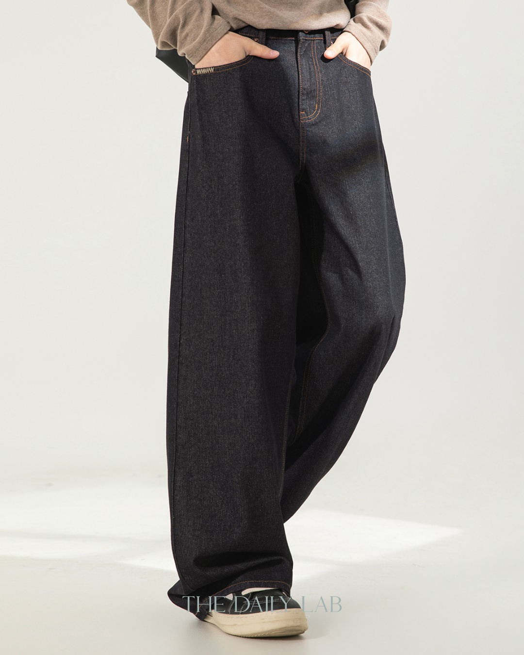 Raw Black Denim Straight Pants