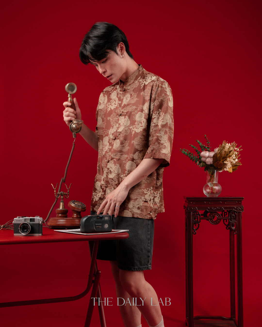 Vintage Jacquard Tang Suit Shirt in Brown