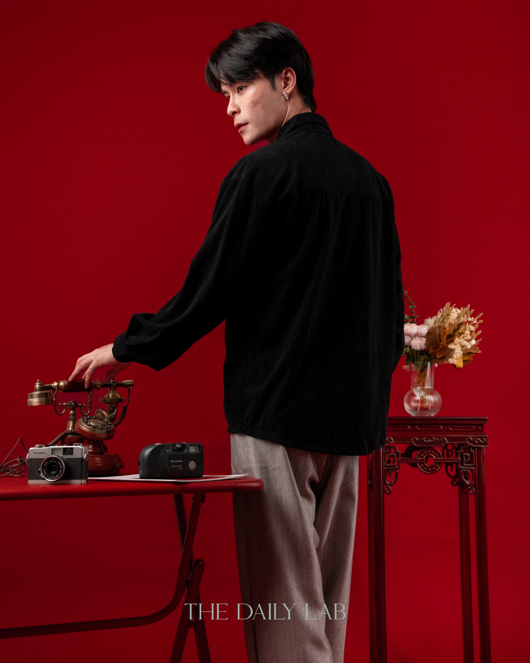 Spring Chinese Button Shirt Jacket in Black