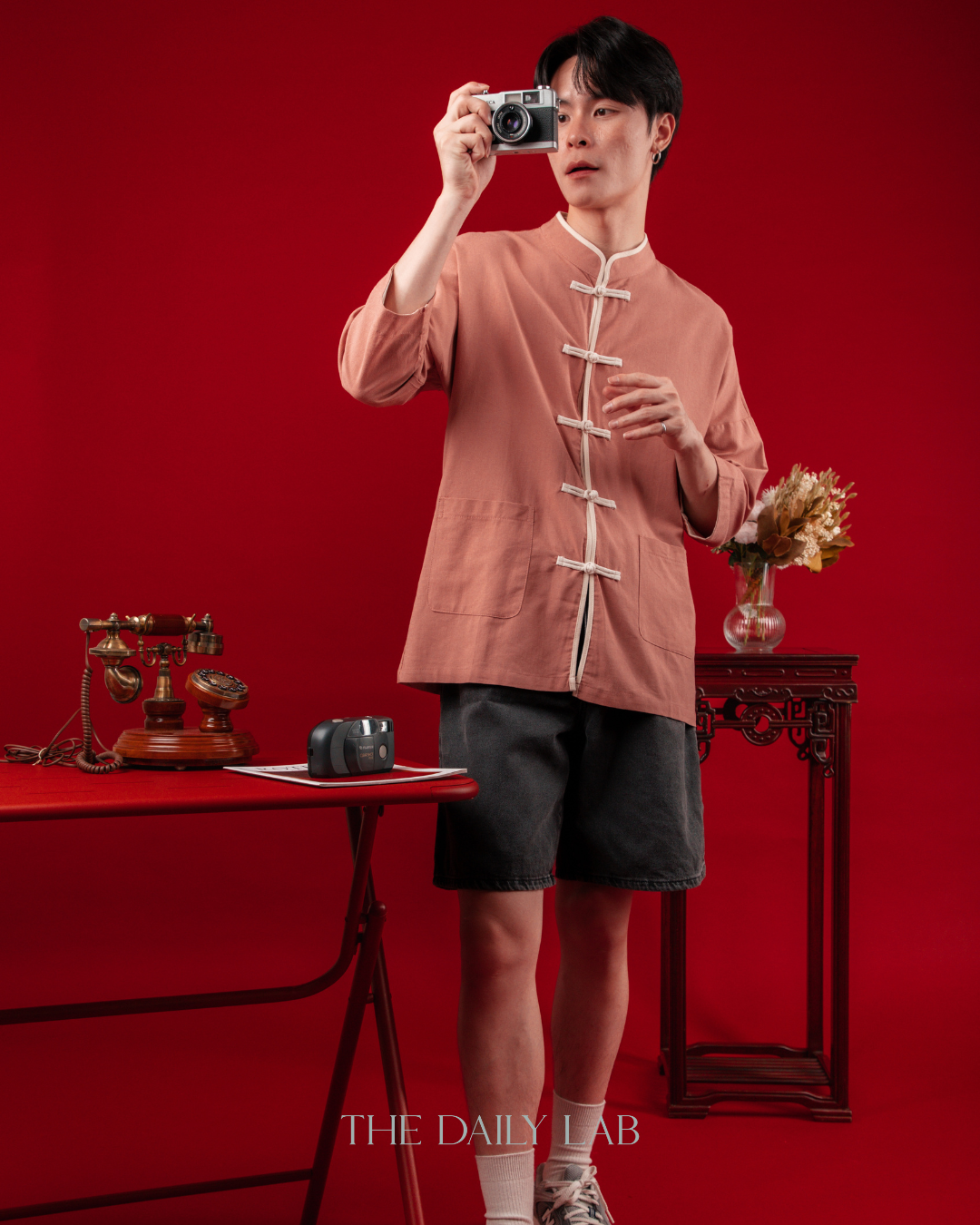 Chinese Style Cotton Linen Shirt in Pink