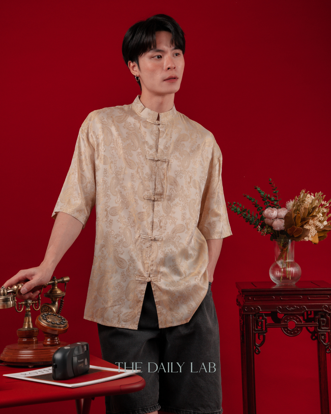 Chinese Style Phoenix Jacquard Shirt in Yellow