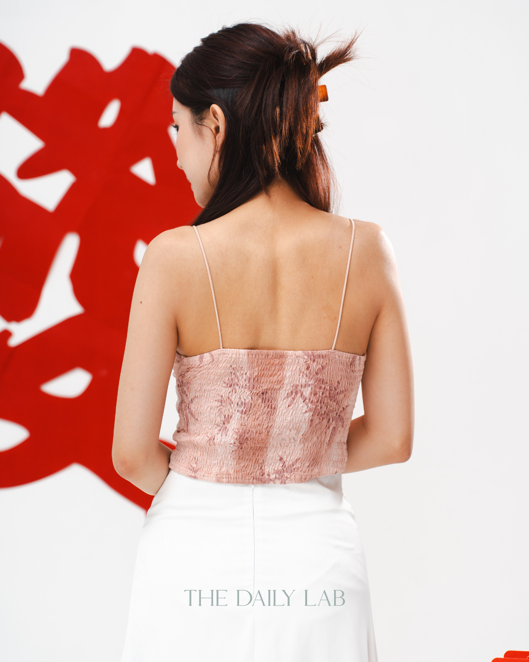 Bamboo Leaf Mesh Tank Top in Pink