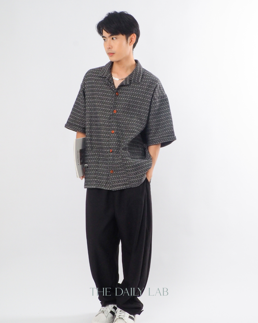 Japanese Retro Workwear Denim Shirt in Black