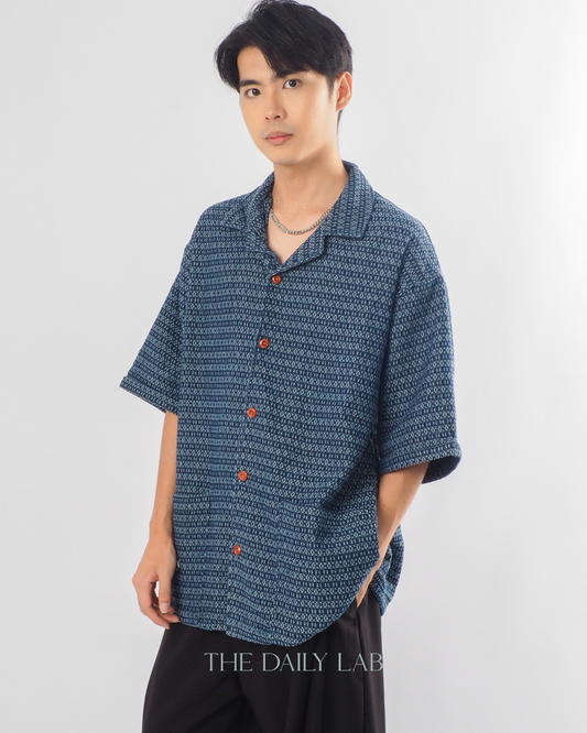Japanese Retro Workwear Denim Shirt in Blue
