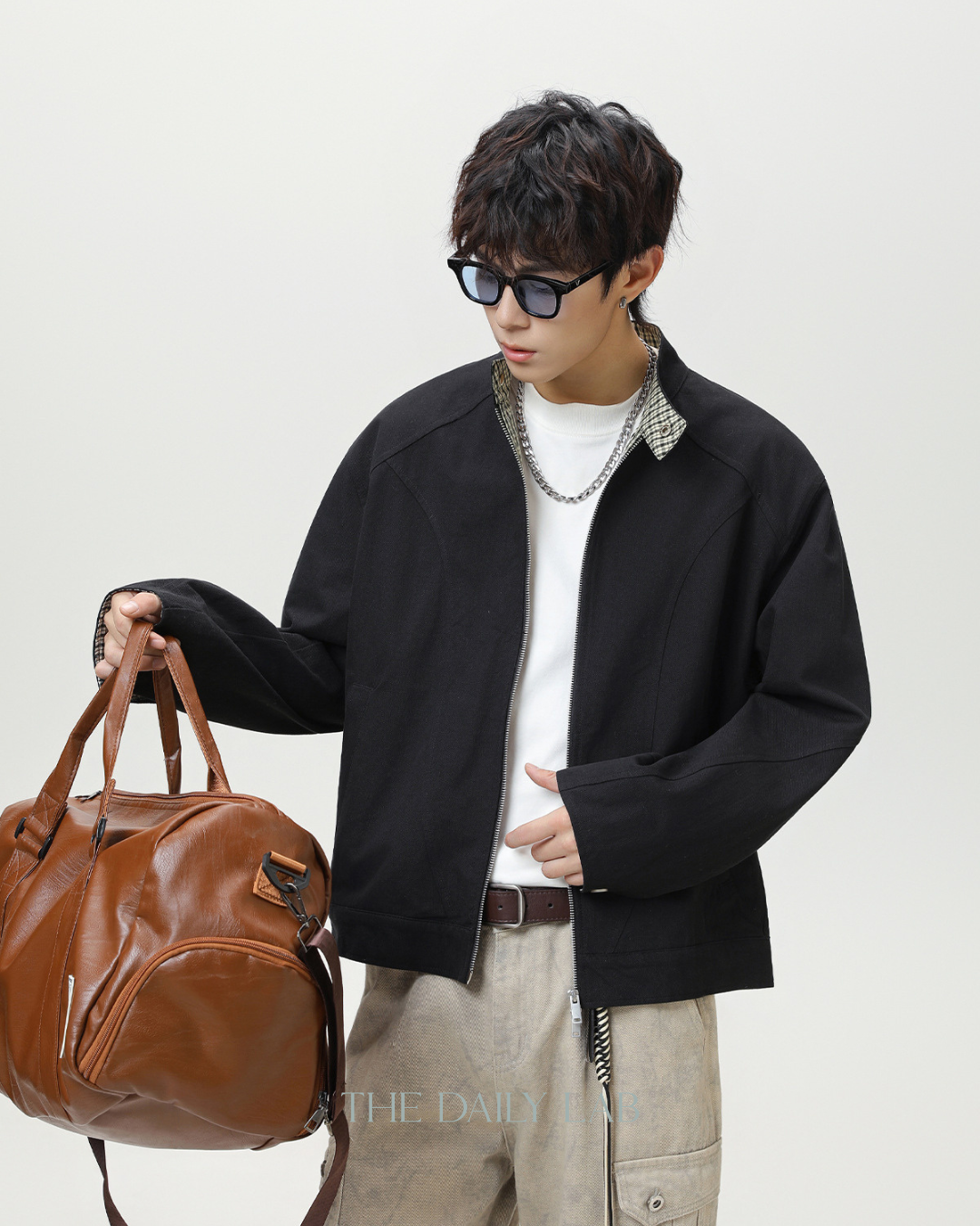 Vintage Checkered Harrington Jacket in Black