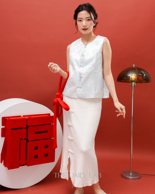 Jacquard Sleeveless Vest in Light Blue