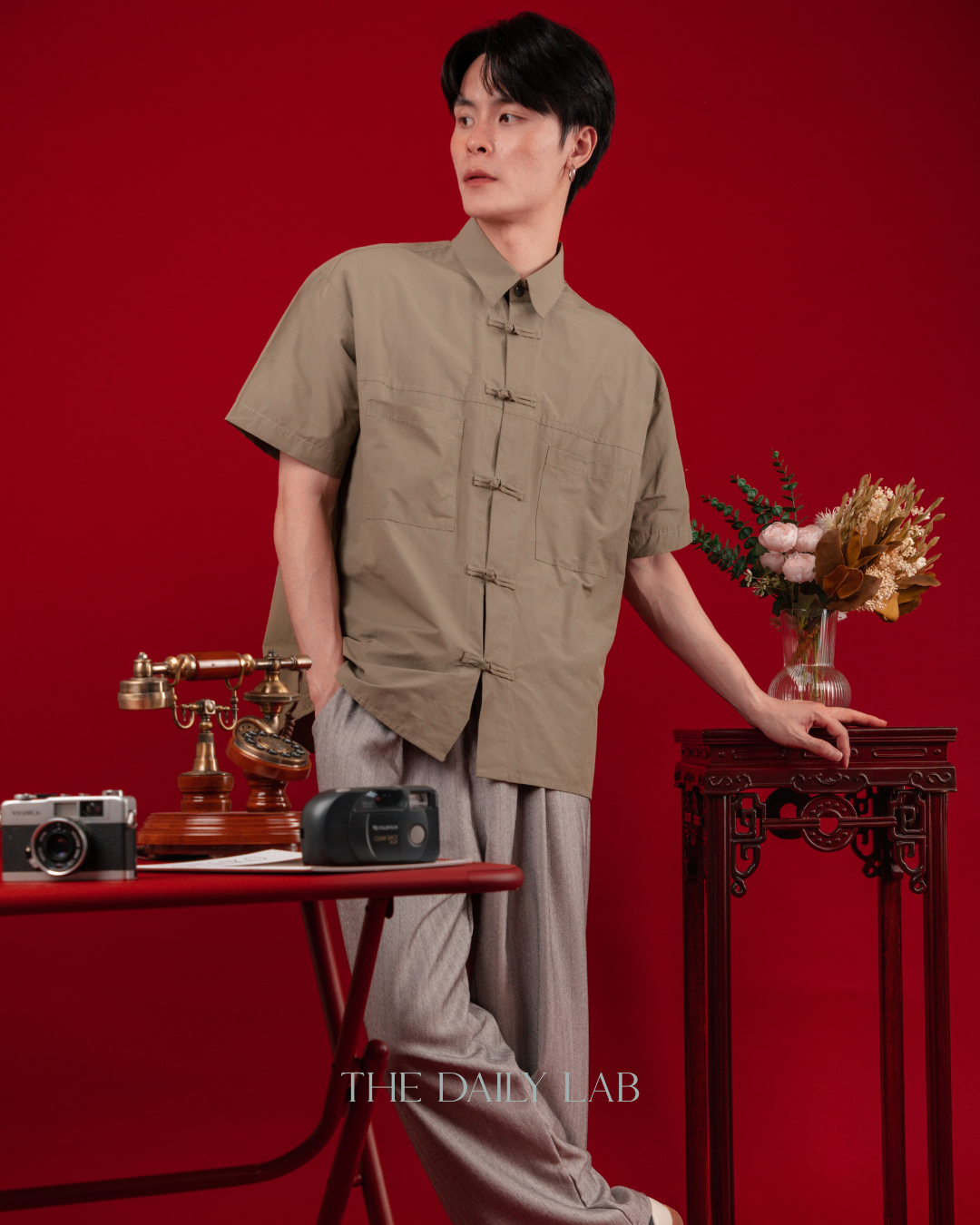 Vintage Mandarin Button Utility Shirt