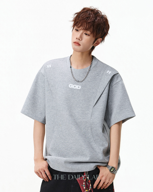 Structured Panel Cotton T-Shirt in Grey