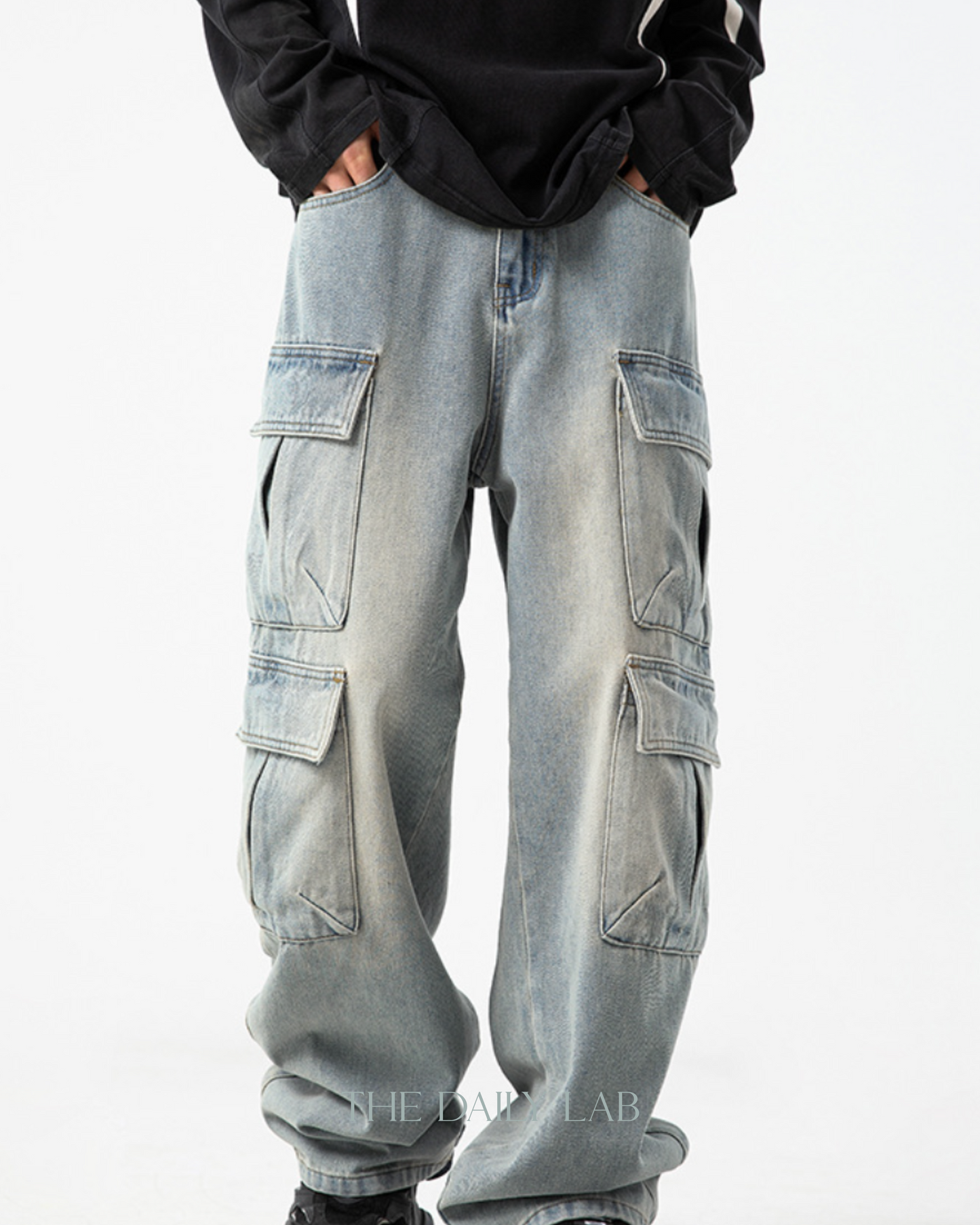 Washed Vintage Denim Pants in Blue