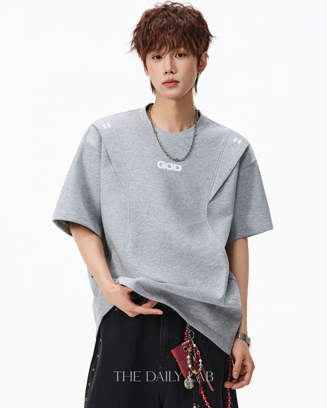 Structured Panel Cotton T-Shirt in Grey