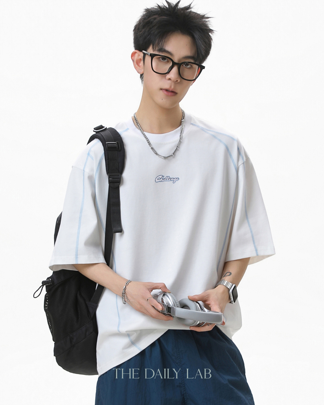 Contrast Panel Letter Tee in White