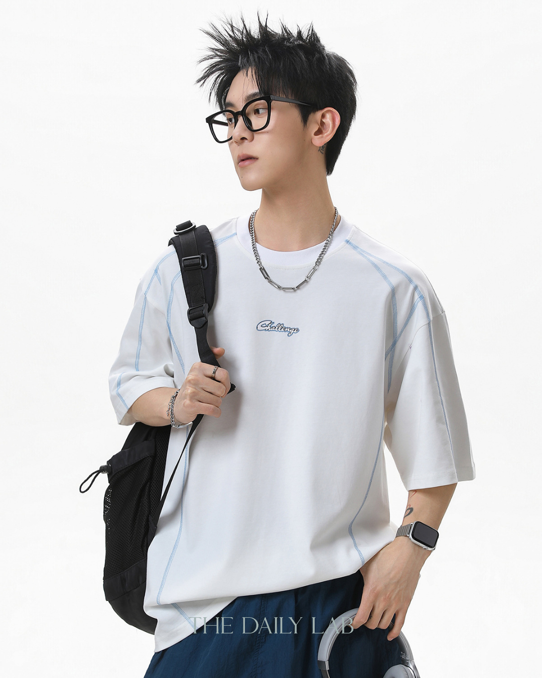 Contrast Panel Letter Tee in White