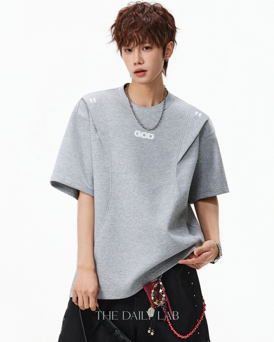 Structured Panel Cotton T-Shirt in Grey